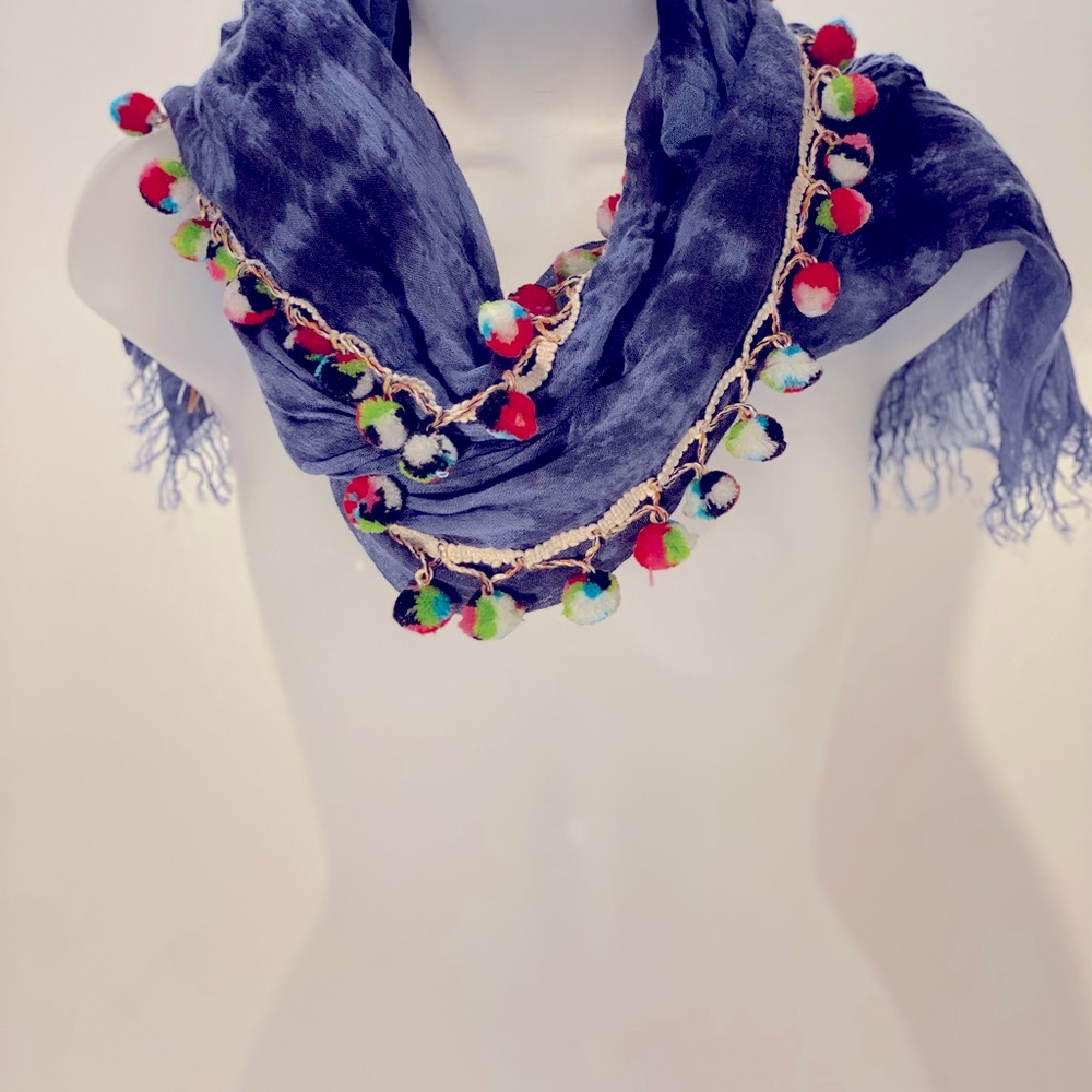 Boho scarf with pompom decorations
